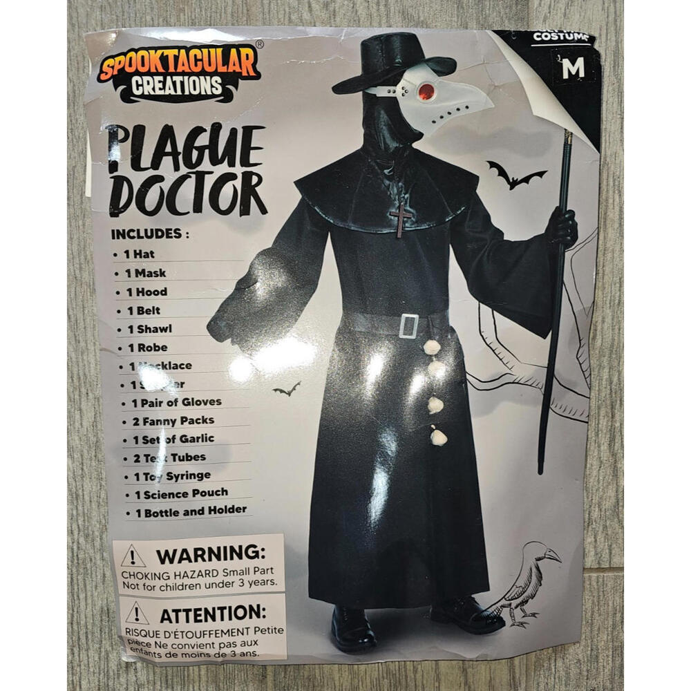 (17 pc) Men's Spooktacular Creations White Mask Plague Doctor Costume Sz Medium